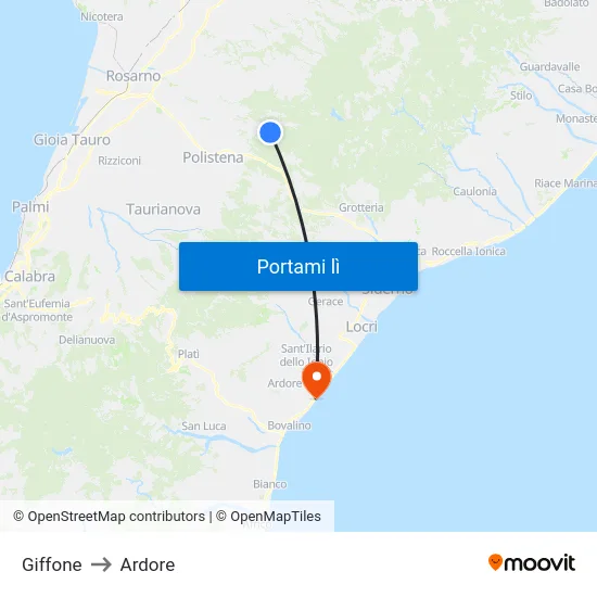 Giffone to Ardore map