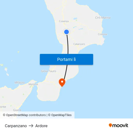 Carpanzano to Ardore map