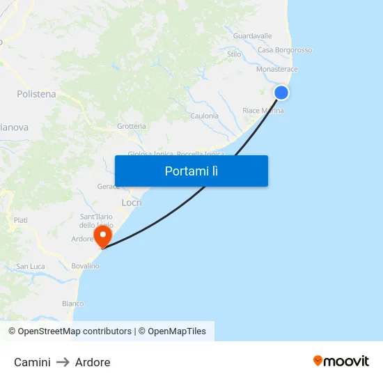 Camini to Ardore map