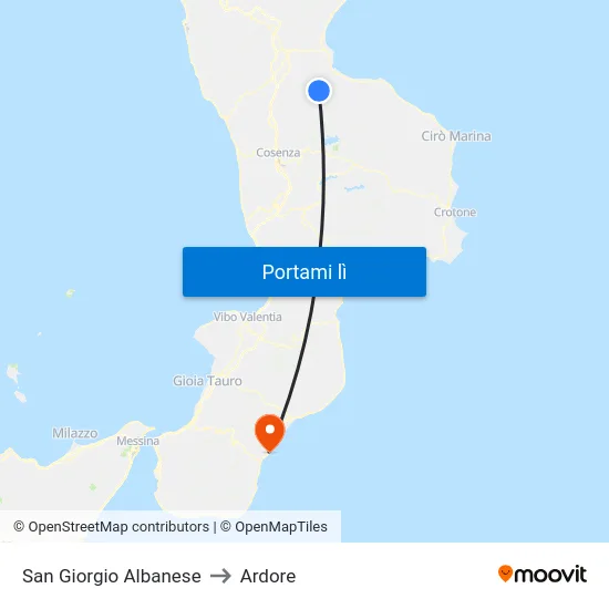 San Giorgio Albanese to Ardore map