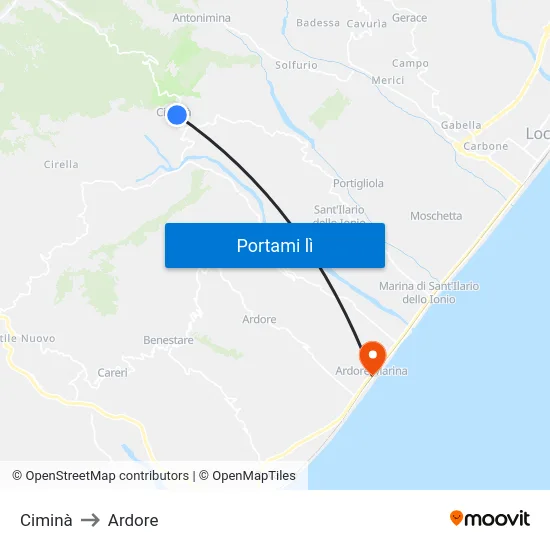 Ciminà to Ardore map