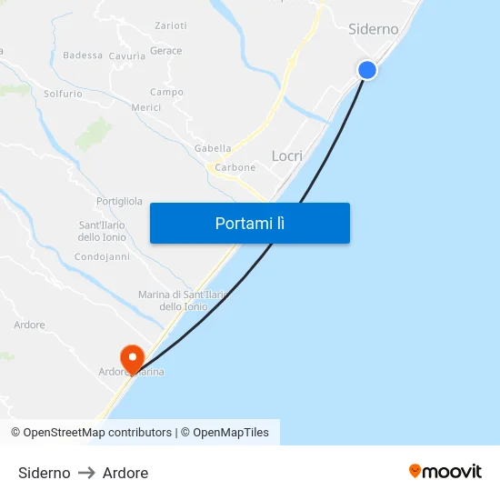 Siderno to Ardore map