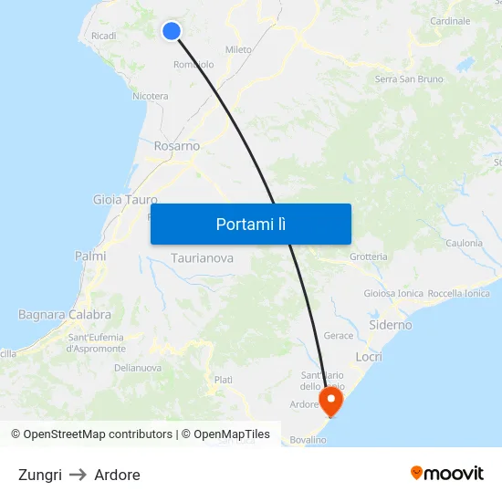 Zungri to Ardore map