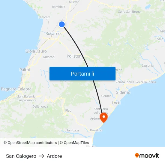 San Calogero to Ardore map