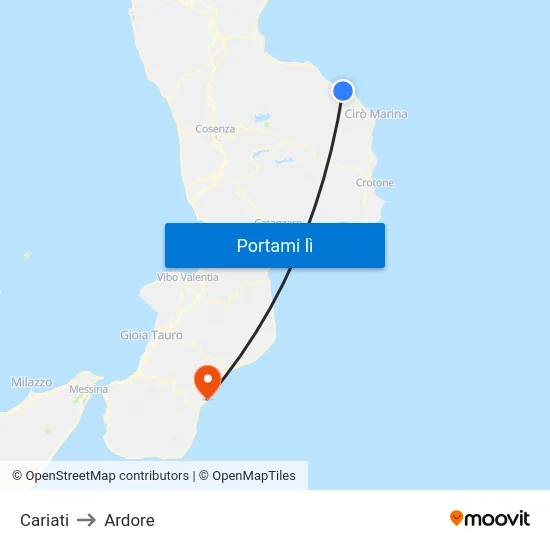 Cariati to Ardore map