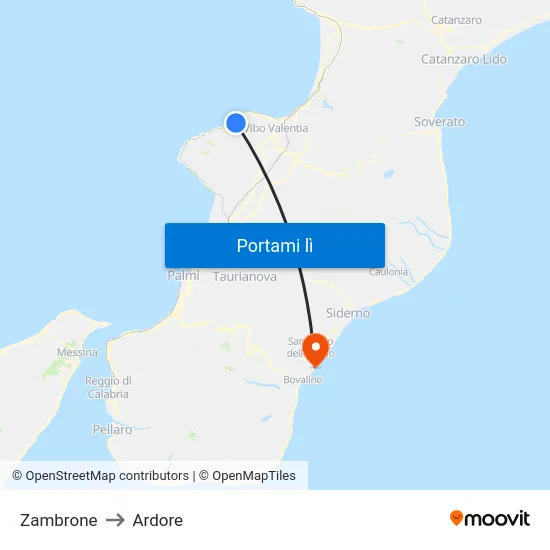 Zambrone to Ardore map