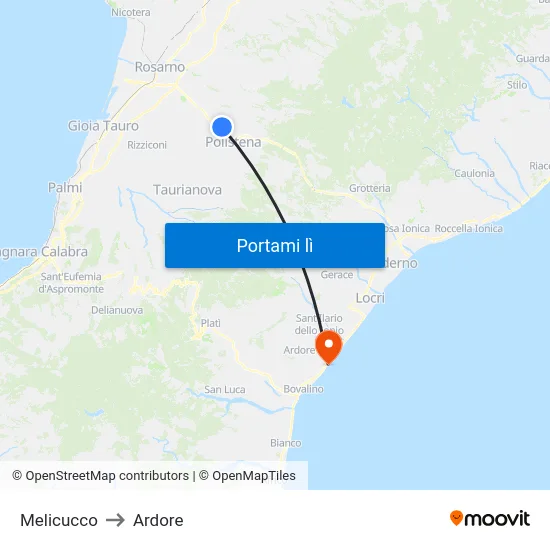 Melicucco to Ardore map