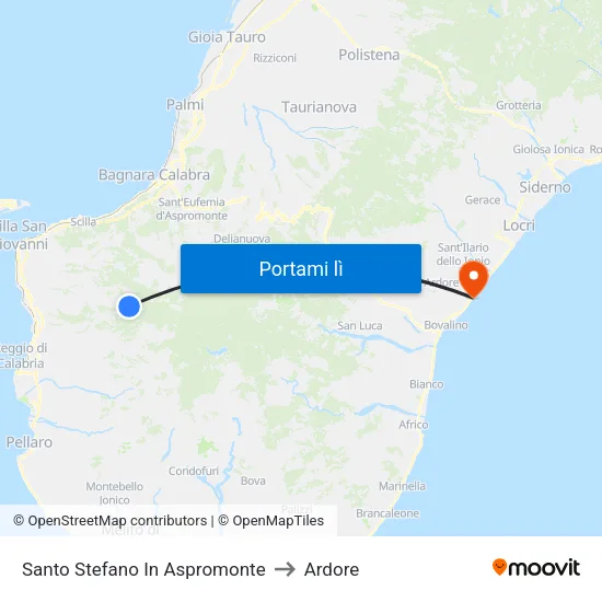 Santo Stefano In Aspromonte to Ardore map