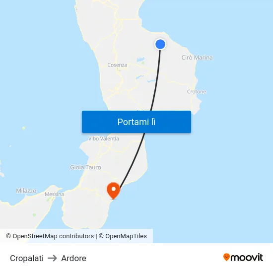 Cropalati to Ardore map