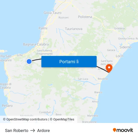 San Roberto to Ardore map