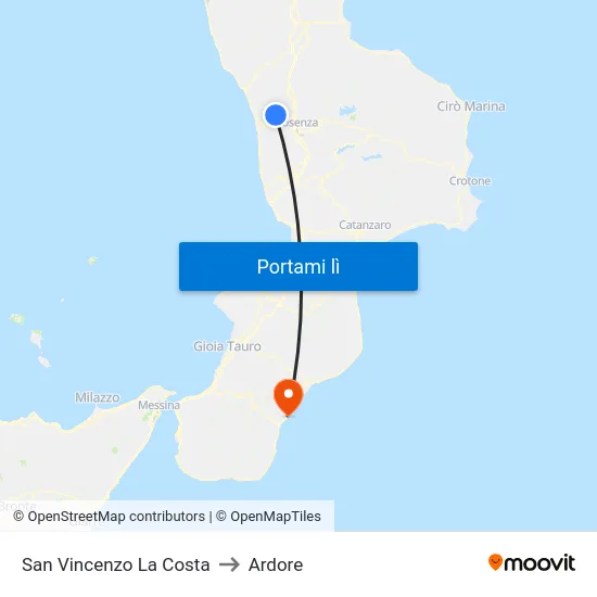 San Vincenzo La Costa to Ardore map