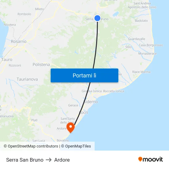 Serra San Bruno to Ardore map