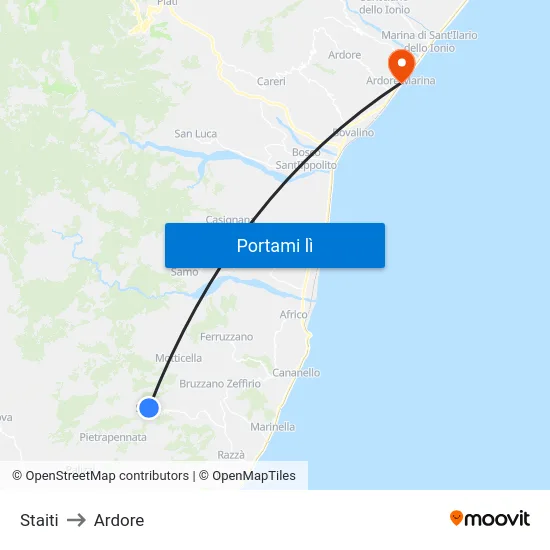 Staiti to Ardore map