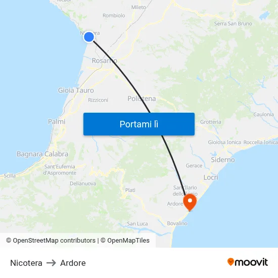 Nicotera to Ardore map