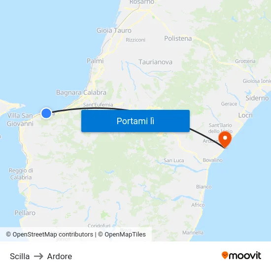 Scilla to Ardore map