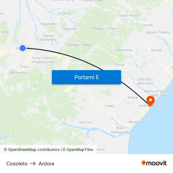 Cosoleto to Ardore map