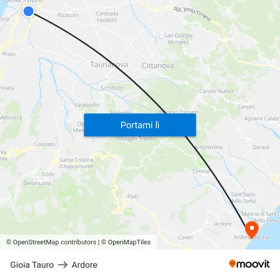 Gioia Tauro to Ardore map