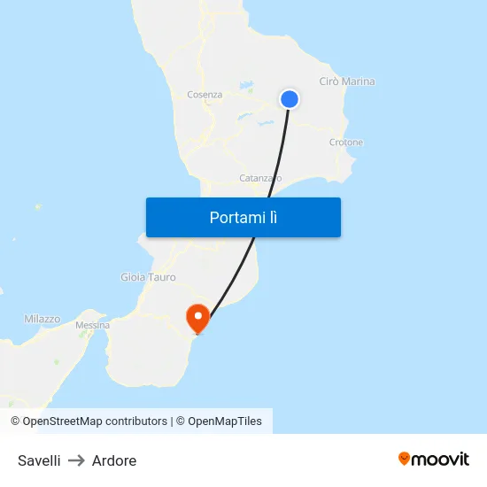 Savelli to Ardore map