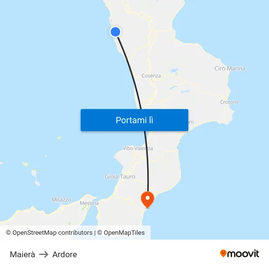 Maierà to Ardore map
