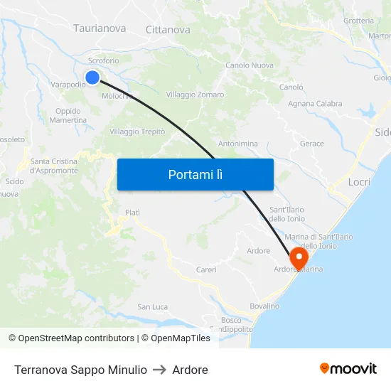 Terranova Sappo Minulio to Ardore map
