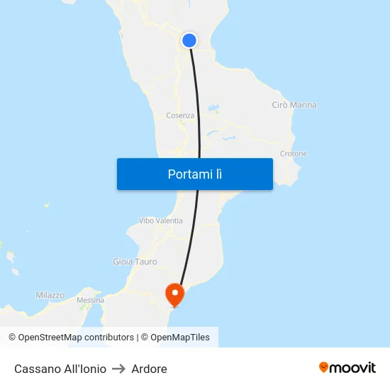 Cassano All'Ionio to Ardore map