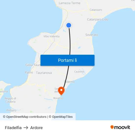 Filadelfia to Ardore map