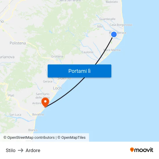 Stilo to Ardore map