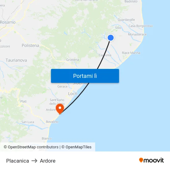 Placanica to Ardore map