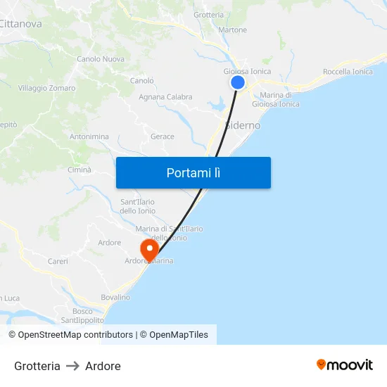 Grotteria to Ardore map