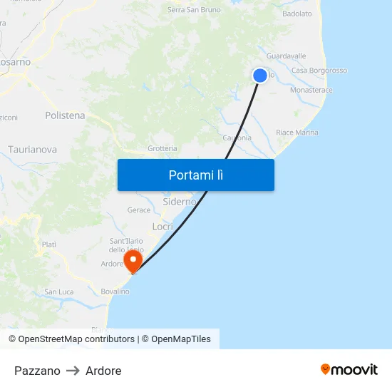 Pazzano to Ardore map