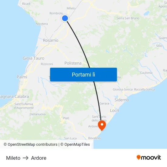 Mileto to Ardore map