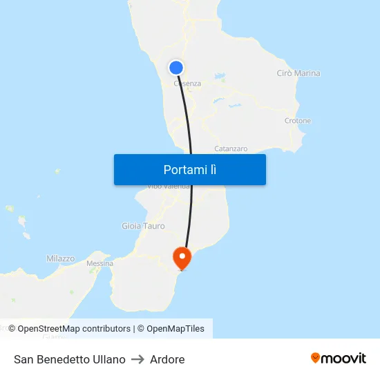 San Benedetto Ullano to Ardore map