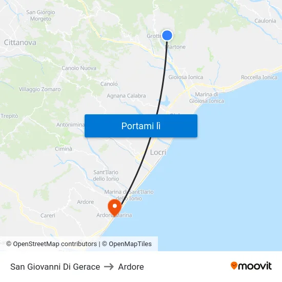 San Giovanni Di Gerace to Ardore map