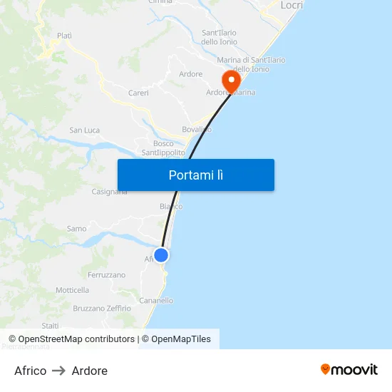 Africo to Ardore map