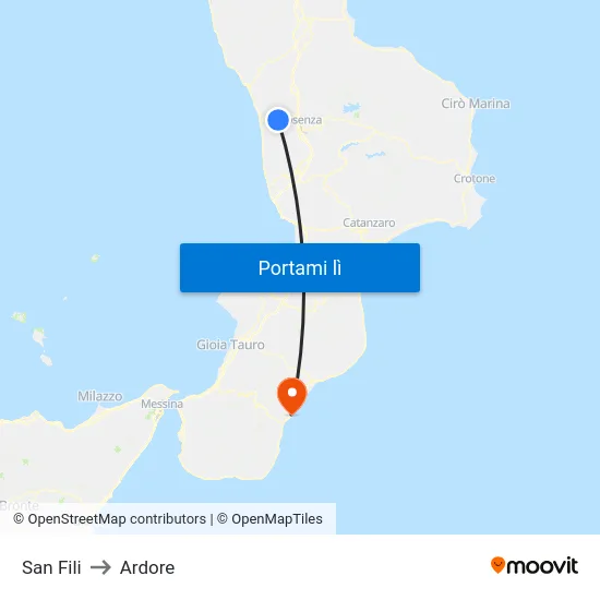 San Fili to Ardore map