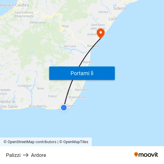 Palizzi to Ardore map