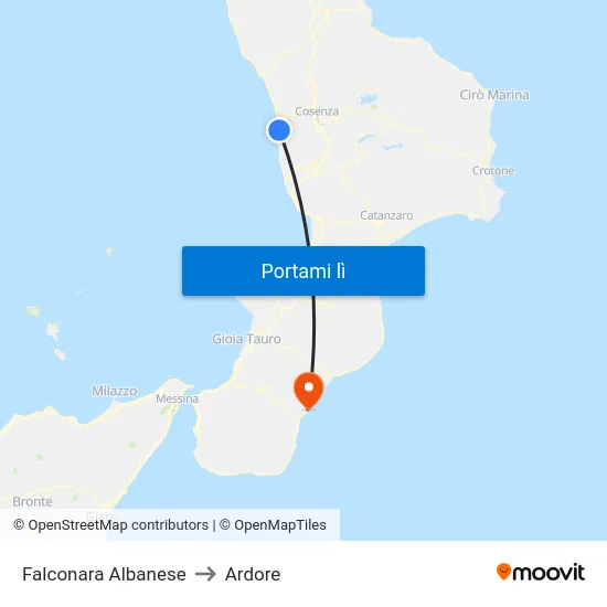 Falconara Albanese to Ardore map