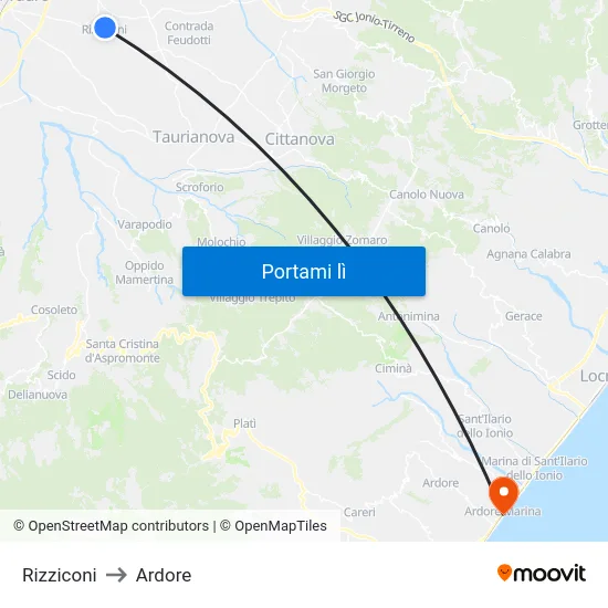 Rizziconi to Ardore map