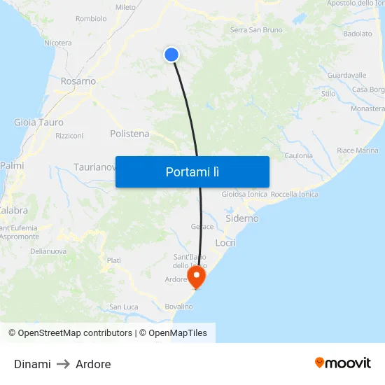 Dinami to Ardore map