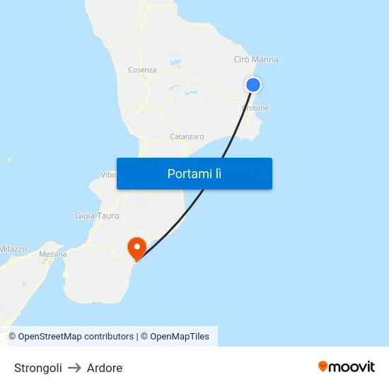 Strongoli to Ardore map