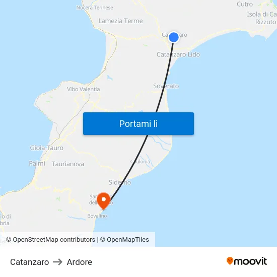 Catanzaro to Ardore map