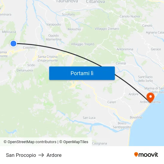 San Procopio to Ardore map