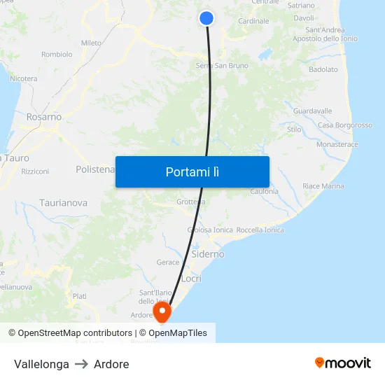 Vallelonga to Ardore map