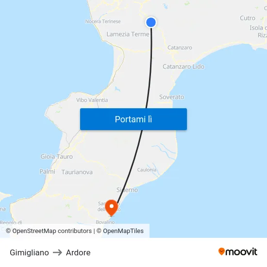 Gimigliano to Ardore map