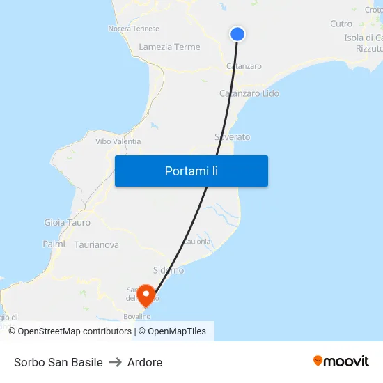 Sorbo San Basile to Ardore map