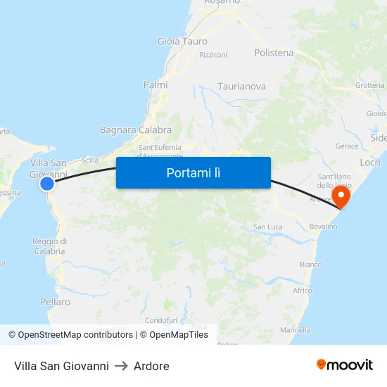 Villa San Giovanni to Ardore map