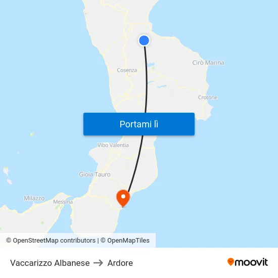 Vaccarizzo Albanese to Ardore map