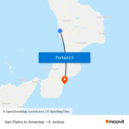 San Pietro In Amantea to Ardore map