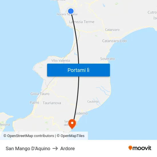 San Mango D'Aquino to Ardore map