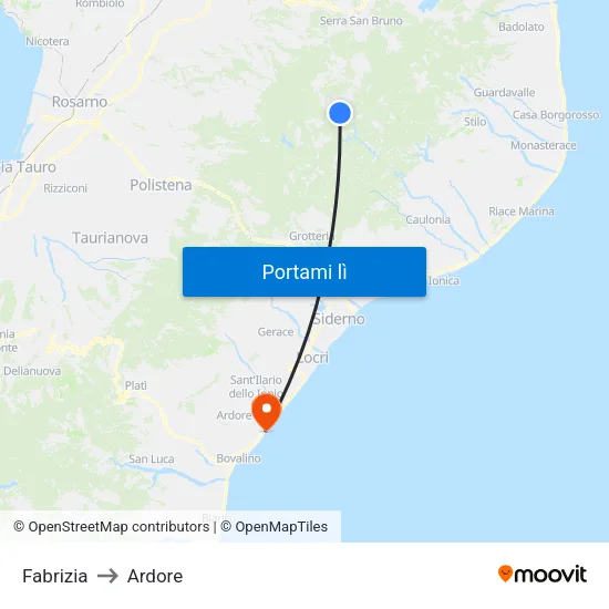 Fabrizia to Ardore map